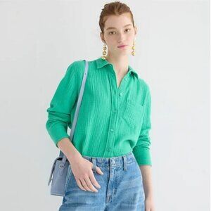 J. Crew Classic-Fit Double Gauze Shirt Kelly Green Button-Up Beach Relaxed Sz 16